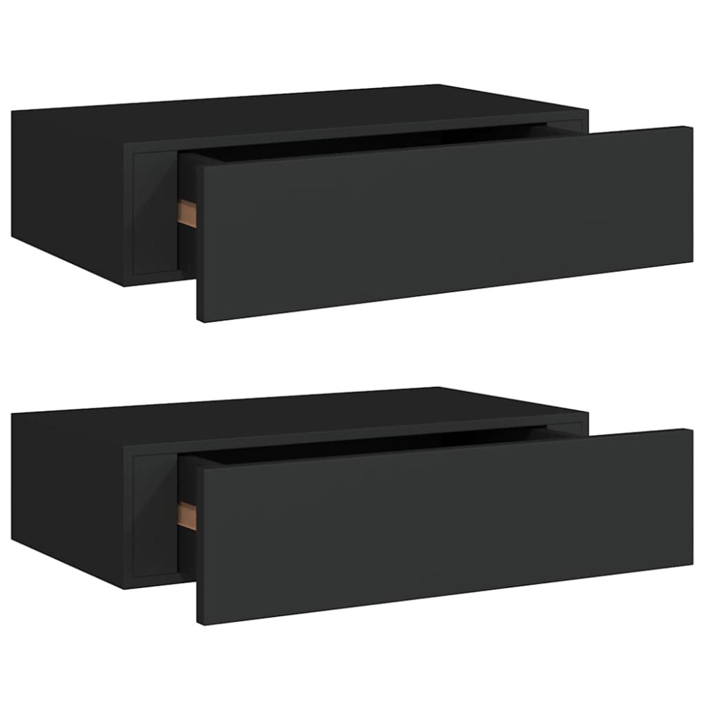 vidaXL Ράφια Τοίχου με Συρτάρια 2 Τεμ. Μαύρα 40 x 23,5 x 10εκ. από MDF