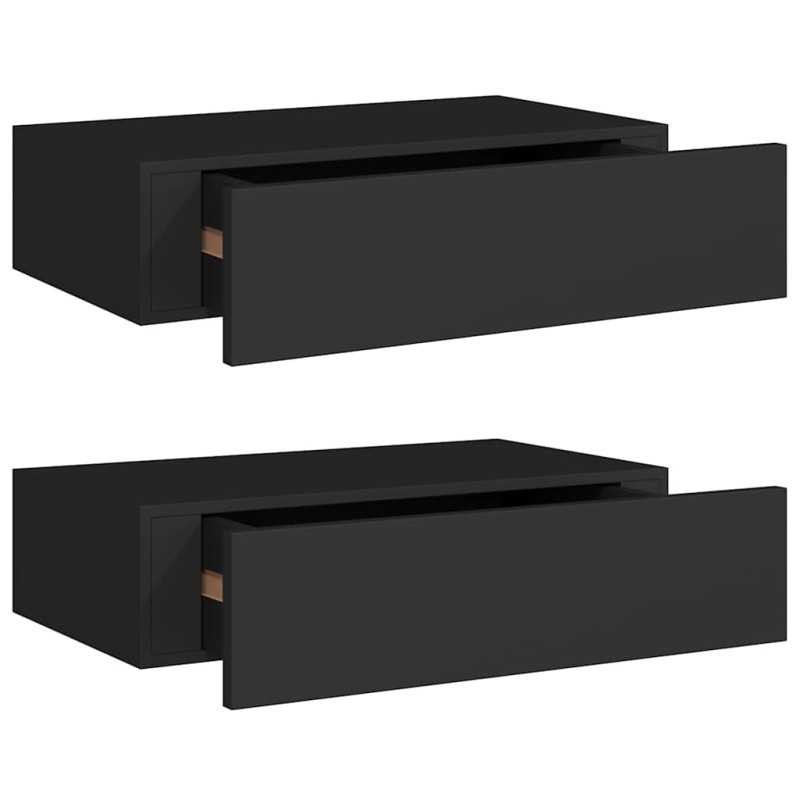 vidaXL Ράφια Τοίχου με Συρτάρια 2 Τεμ. Μαύρα 40 x 23,5 x 10εκ. από MDF