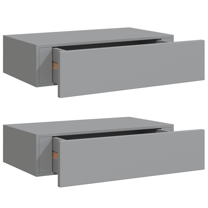 vidaXL Ράφια Τοίχου με Συρτάρια 2 Τεμ. Γκρι 40 x 23,5 x 10εκ. από MDF