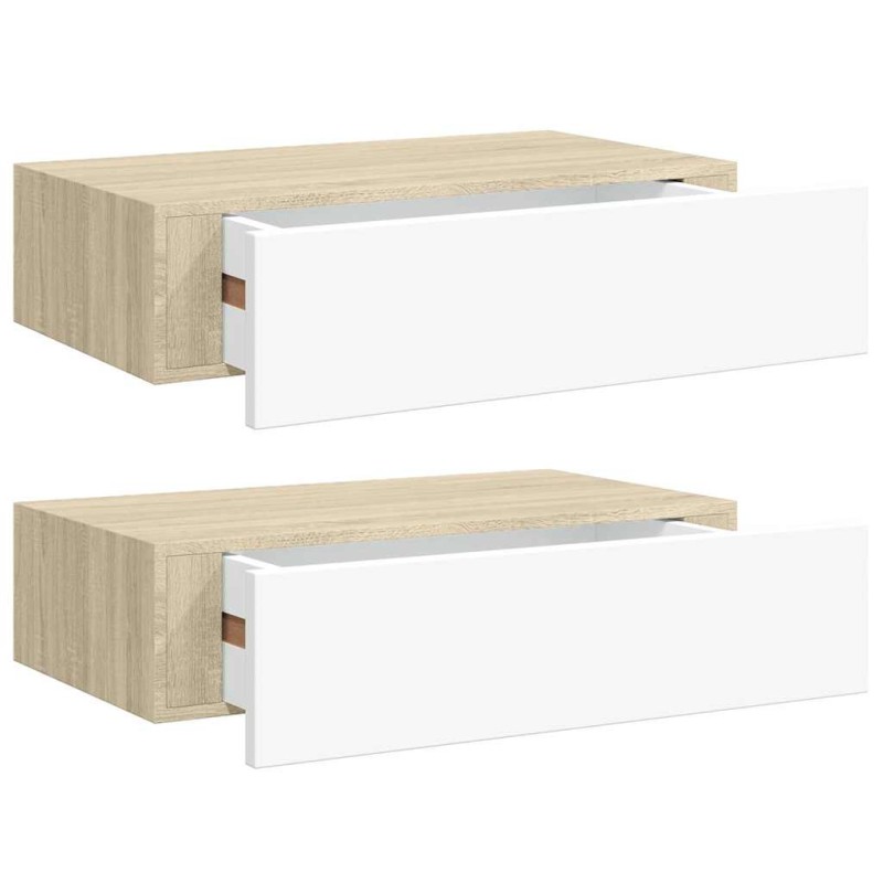 vidaXL Ράφια Τοίχου Συρτάρια 2 τεμ. Δρυς/Λευκό 40x23,5x10 εκ από MDF