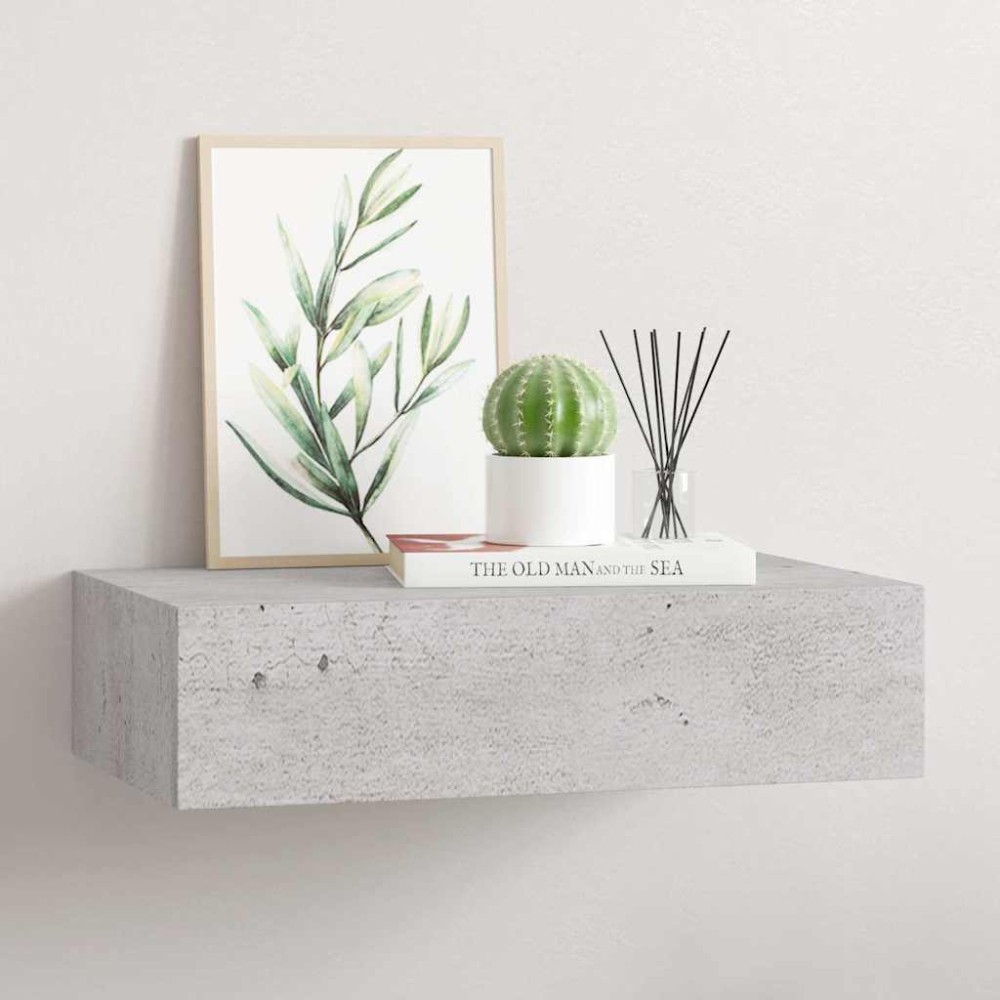 vidaXL Ράφι Επιτοίχιο με Συρτάρι Γκρι Σκυρ. 40 x 23,5 x 10 εκ. από MDF