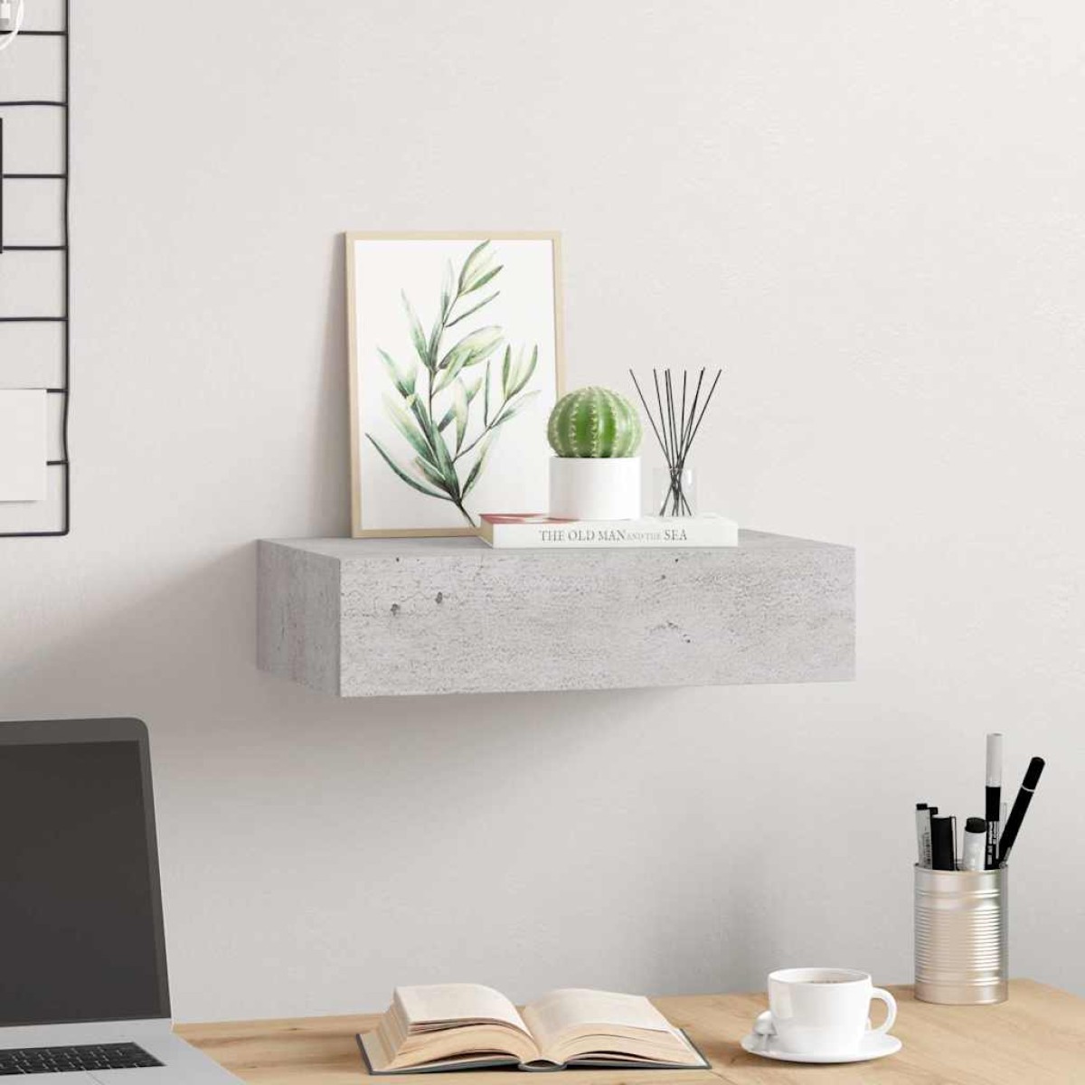 vidaXL Ράφι Επιτοίχιο με Συρτάρι Γκρι Σκυρ. 40 x 23,5 x 10 εκ. από MDF