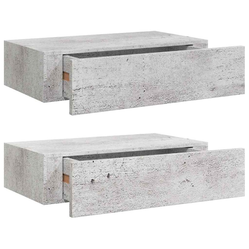 vidaXL Ράφια Τοίχου Συρτάρια 2 τεμ. Γκρι Σκυρ. 40x23,5x10 εκ από MDF