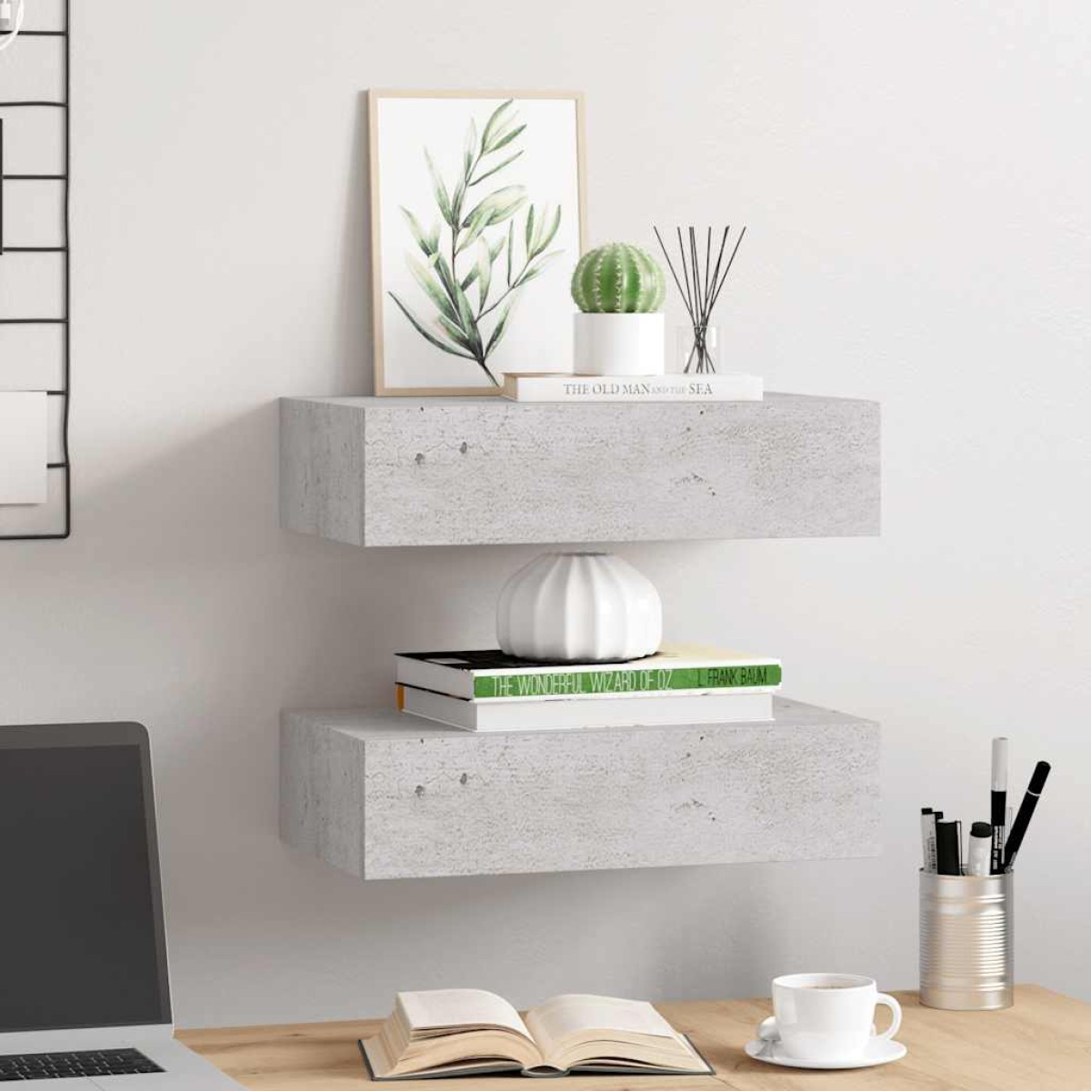 vidaXL Ράφια Τοίχου Συρτάρια 2 τεμ. Γκρι Σκυρ. 40x23,5x10 εκ από MDF