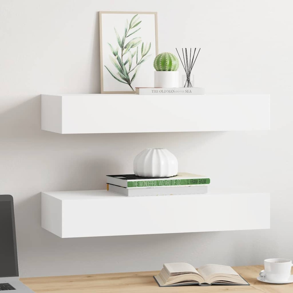 vidaXL Ράφια Τοίχου με Συρτάρια 2 Τεμ. Λευκά 60 x 23,5 x 10εκ. από MDF