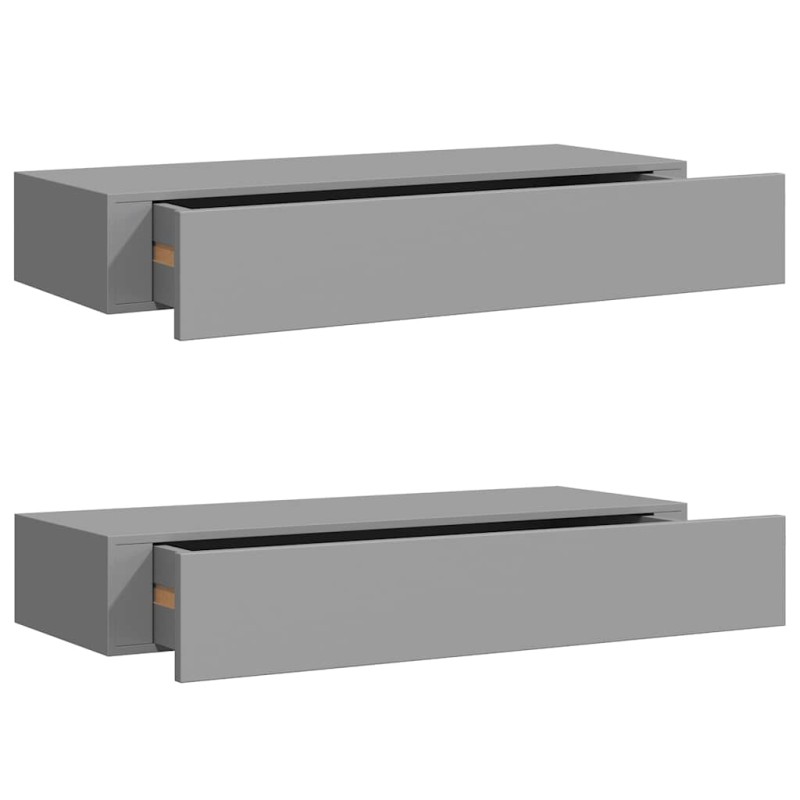 vidaXL Ράφια Τοίχου με Συρτάρια 2 Τεμ. Γκρι 60 x 23,5 x 10εκ. από MDF