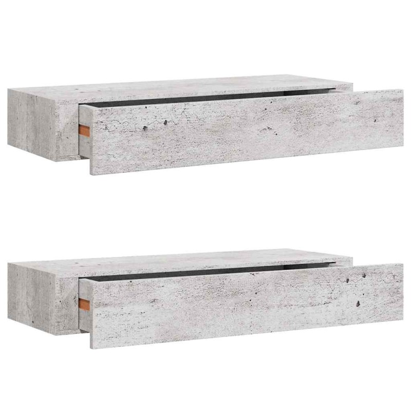 vidaXL Ράφια Τοίχου Συρτάρια 2 τεμ. Γκρι Σκυρ. 60x23,5x10 εκ από MDF