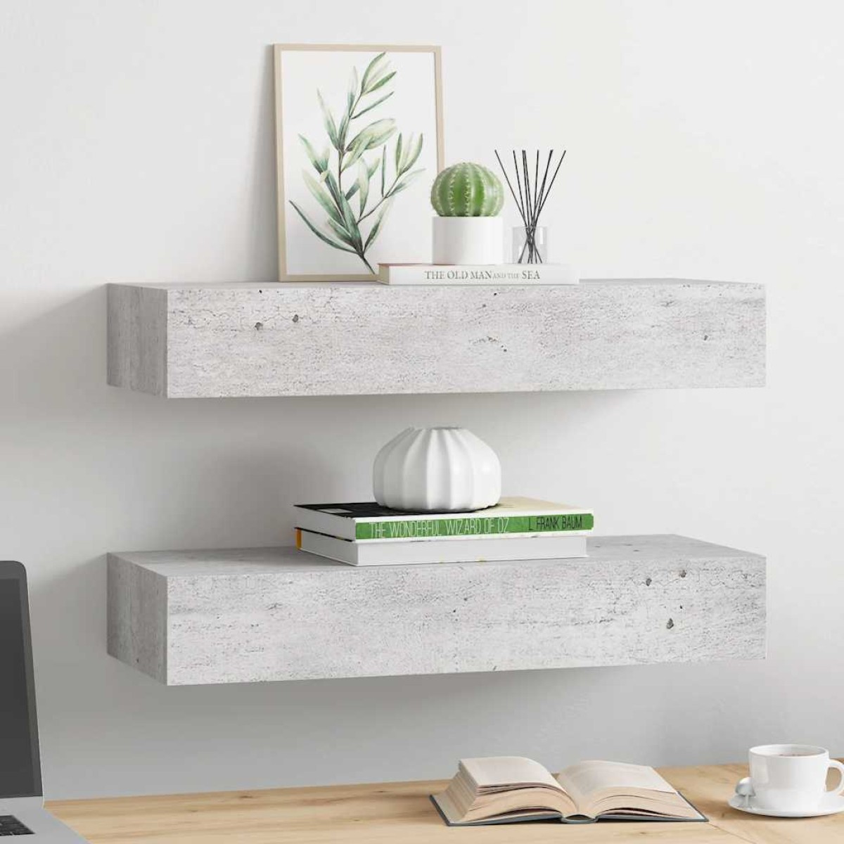 vidaXL Ράφια Τοίχου Συρτάρια 2 τεμ. Γκρι Σκυρ. 60x23,5x10 εκ από MDF