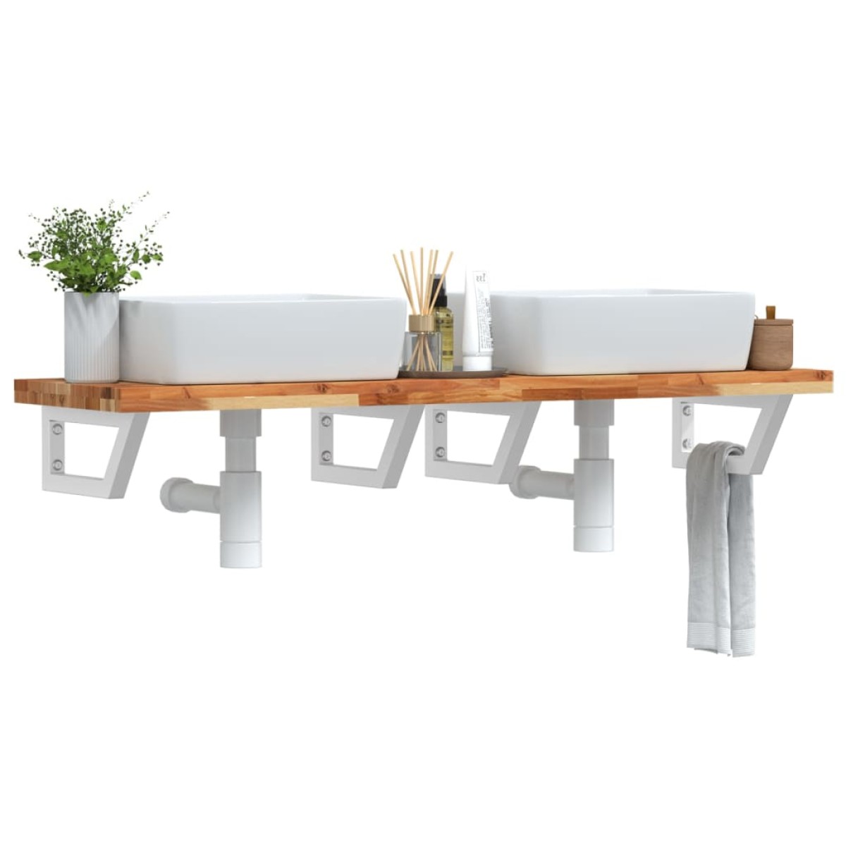 vidaXL Ράφι Νιπτήρα Τοίχου από Ατσάλι / Μασίφ Ξύλο Ακακίας