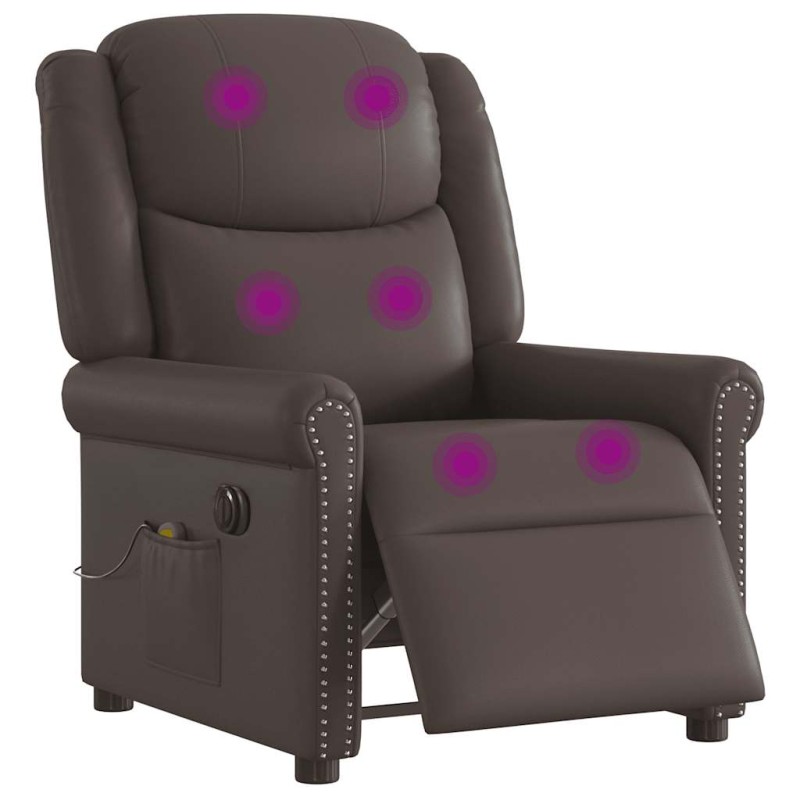 vidaXL Ηλεκτρική καρέκλα ανάκλισης μασάζ Shiny Brown Faux Leather
