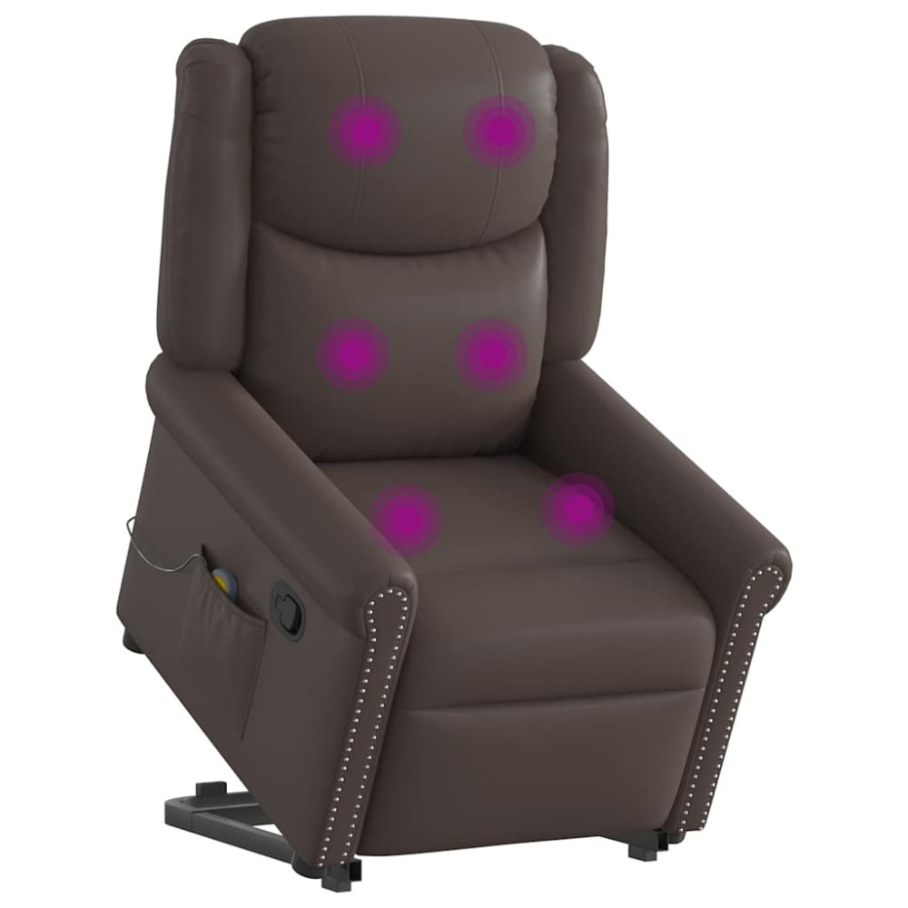 vidaXL Μόνιμη πολυθρόνα μασάζ Shiny Brown Faux Leather