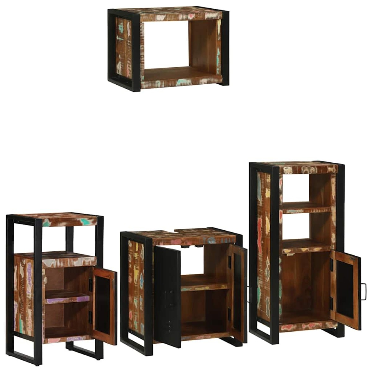 vidaXL Σετ Επίπλων Μπάνιου 4 τμχ. Πολύχρωμο και Μαύρο 55 x 35 x 60 εκ.