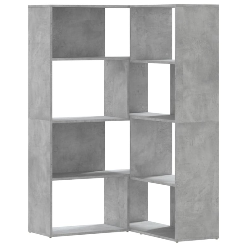 vidaXL Βιβλιοθήκη Γωνιακή 4 Επ. Γκρι Σκυροδέμ. 85x85x140 εκ Επεξ. Ξύλο