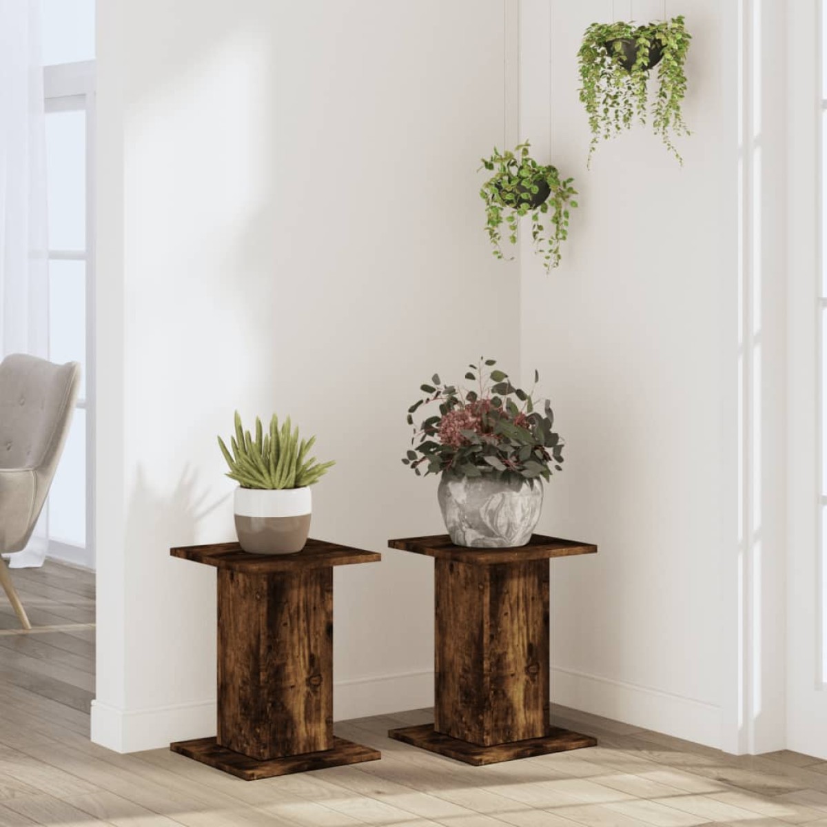 vidaXL Βάσεις Φυτών 2Τεμ. Καπνιστή Δρυς 30x30x40εκ. Επεξεργασμένο Ξύλο