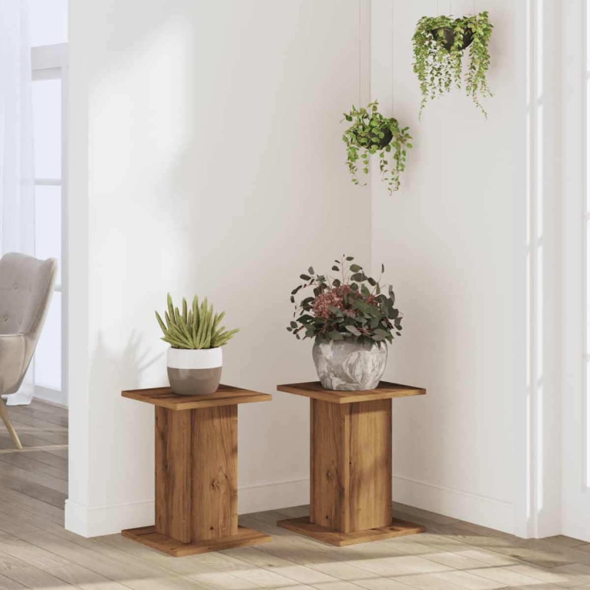 vidaXL Βάσεις Φυτών 2 τεμ. Αρτισιανή Δρυς 30x30x40 εκ. Επεξ. Ξύλο