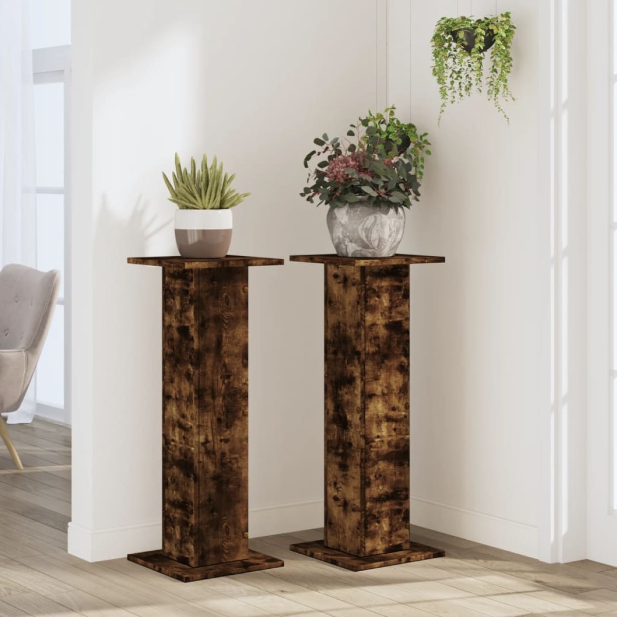 vidaXL Βάσεις Φυτών 2Τεμ. Καπνιστή Δρυς 30x30x80εκ. Επεξεργασμένο Ξύλο