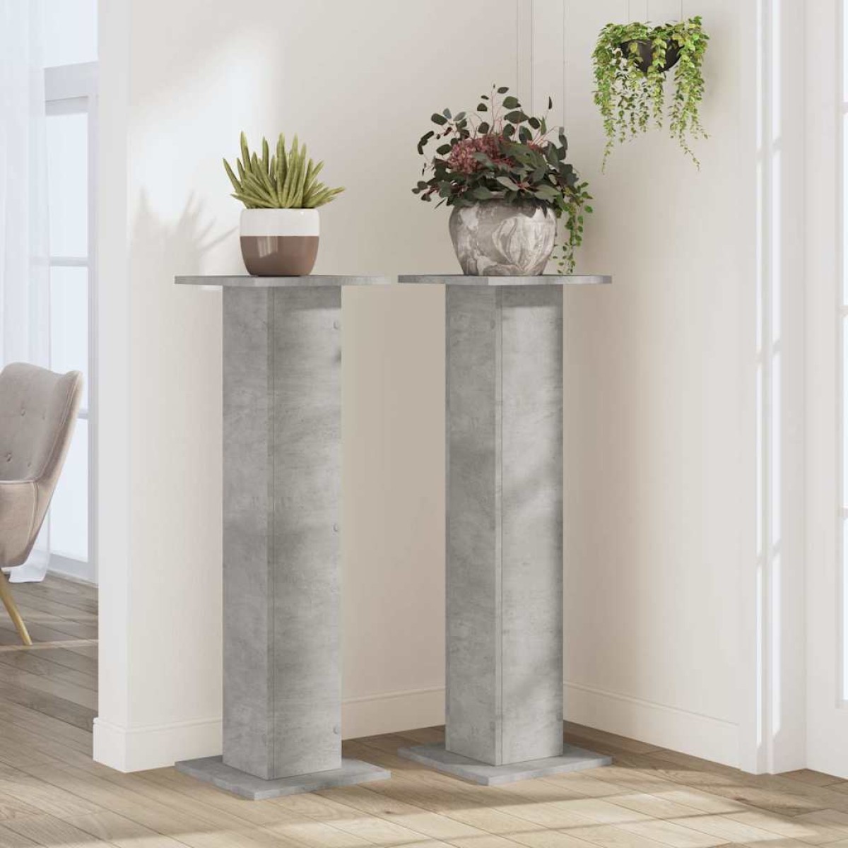 vidaXL Βάσεις Φυτών 2 τεμ. Γκρι Σκυρ. 30x30x95 εκ. Επεξεργασμένο Ξύλο