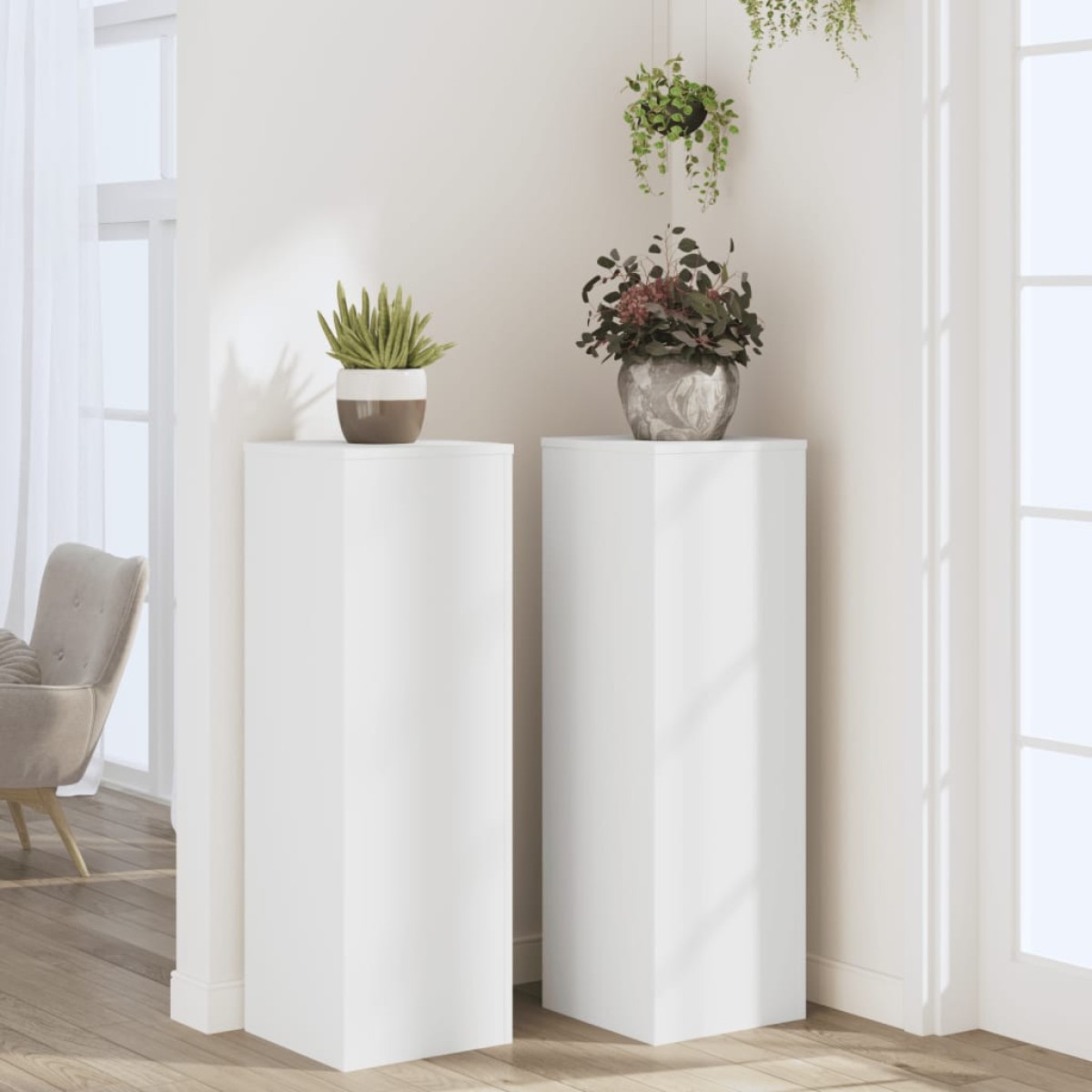 vidaXL Βάσεις Φυτών 2 τεμ. Λευκές 33x33x100 εκ. από Επεξεργασμένο Ξύλο