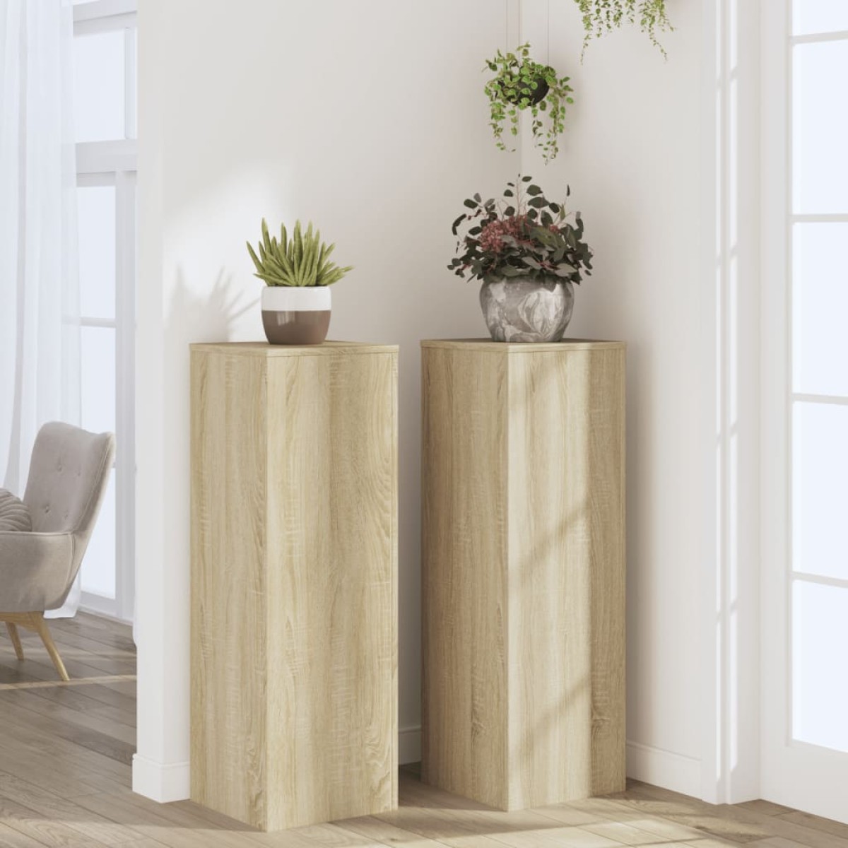 vidaXL Βάσεις Φυτών 2 Τεμ. Sonoma Δρυς 33x33x100εκ. Επεξεργασμένο Ξύλο