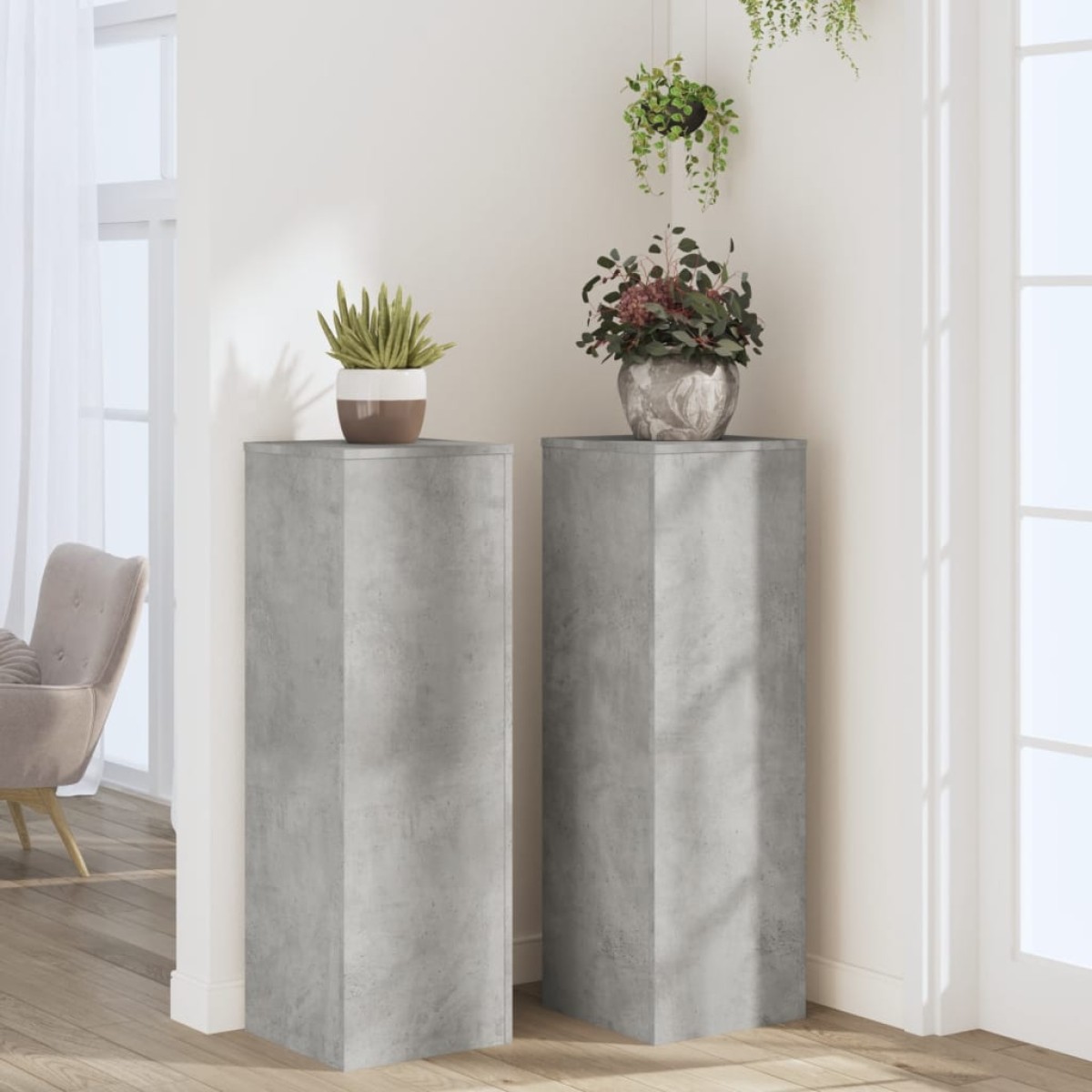 vidaXL Βάσεις Φυτών 2 τεμ. Γκρι Σκυρ. 33x33x100 εκ. Επεξεργασμένο Ξύλο