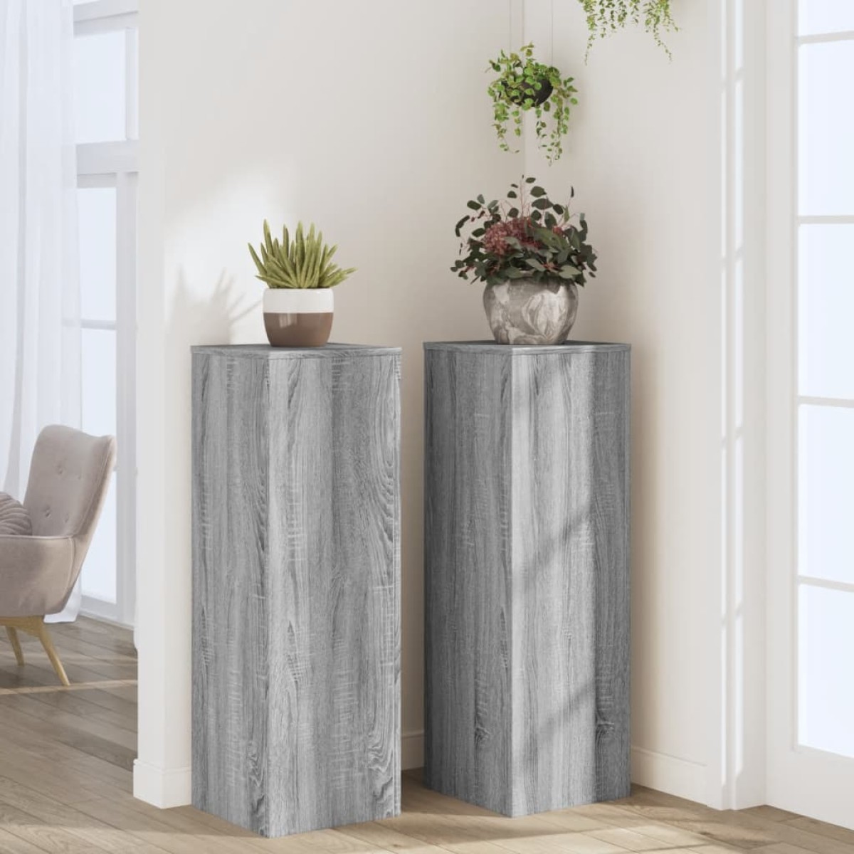 vidaXL Βάσεις Φυτών 2 Τεμ. Γκρι Sonoma 33x33x100εκ. Επεξεργασμένο Ξύλο