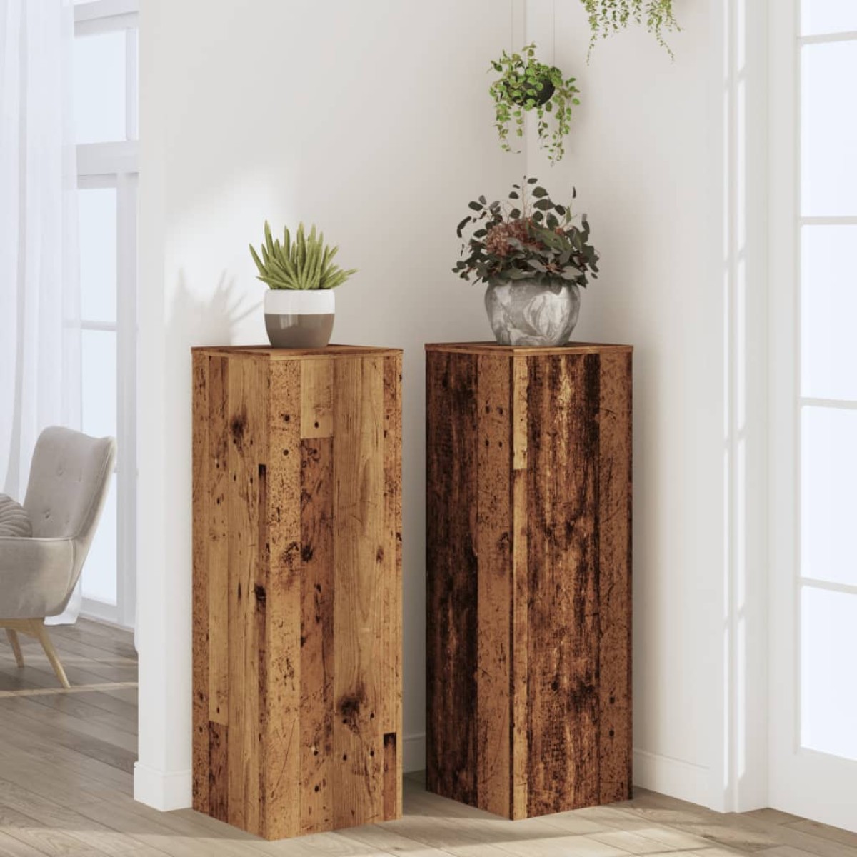 vidaXL Βάσεις Φυτών 2 τεμ. Όψη Παλαιού Ξύλου 33x33x100 εκ. Επεξ. Ξύλο