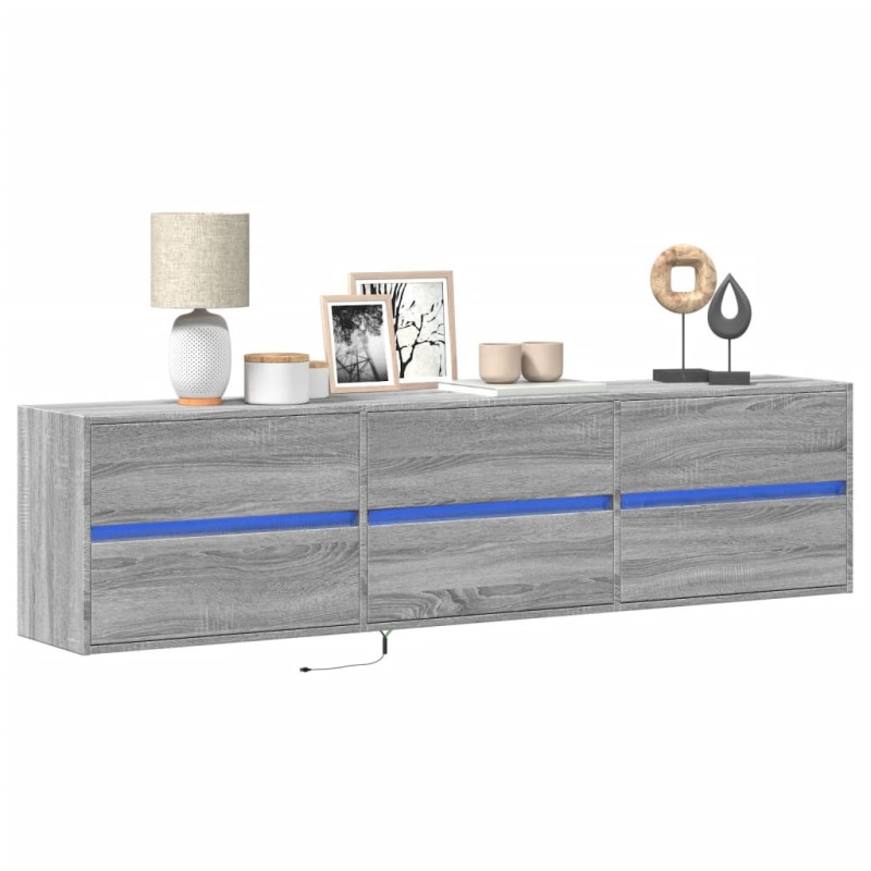 vidaXL Έπιπλο Τοίχου Τηλεόρασης με LED Γκρι Sonoma 180x31x45 εκ.