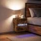 vidaXL Κομοδίνο Επιτοίχιο με Φώτα LED Καπνιστή Δρυς