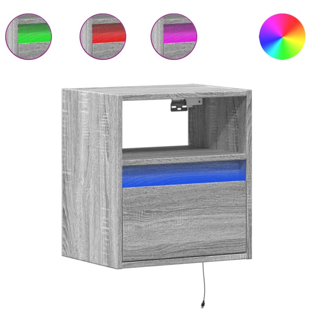 vidaXL Κομοδίνο Επιτοίχιο με Φώτα LED Γκρι Sonoma