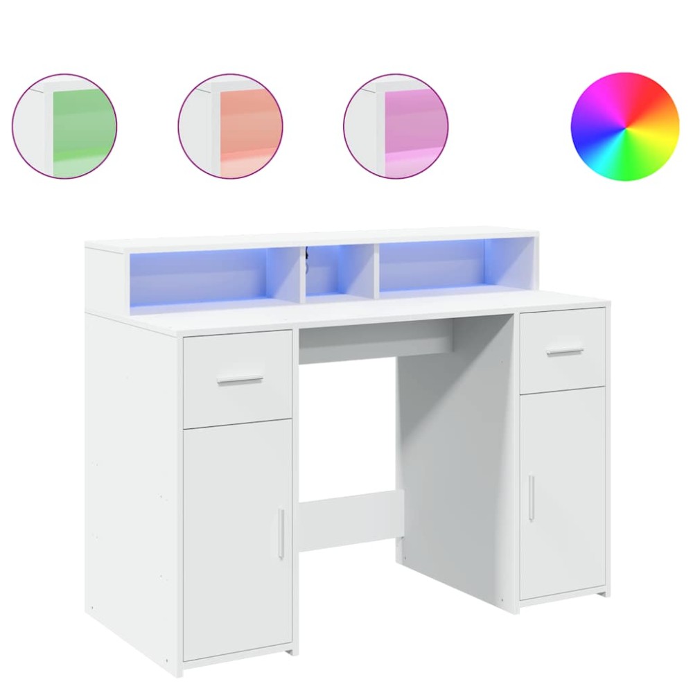 vidaXL Γραφείο με LED Λευκό 120x55x91 εκ. από Επεξεργασμένο Ξύλο