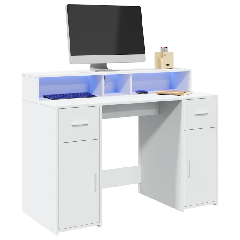 vidaXL Γραφείο με LED Λευκό 120x55x91 εκ. από Επεξεργασμένο Ξύλο