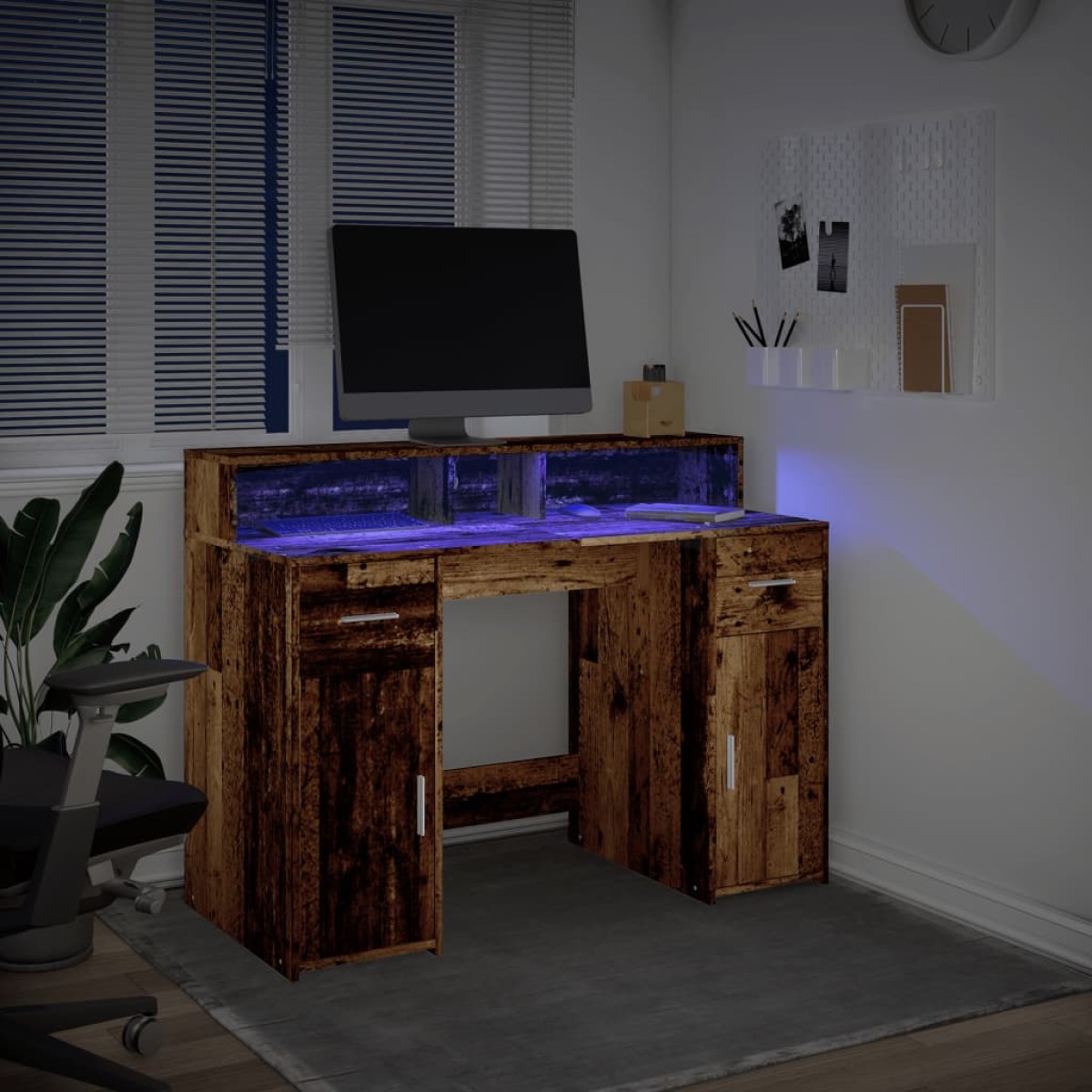 vidaXL Γραφείο με LED Όψη Παλαιού Ξύλου 120x55x91 εκ. Επεξεργ. Ξύλο