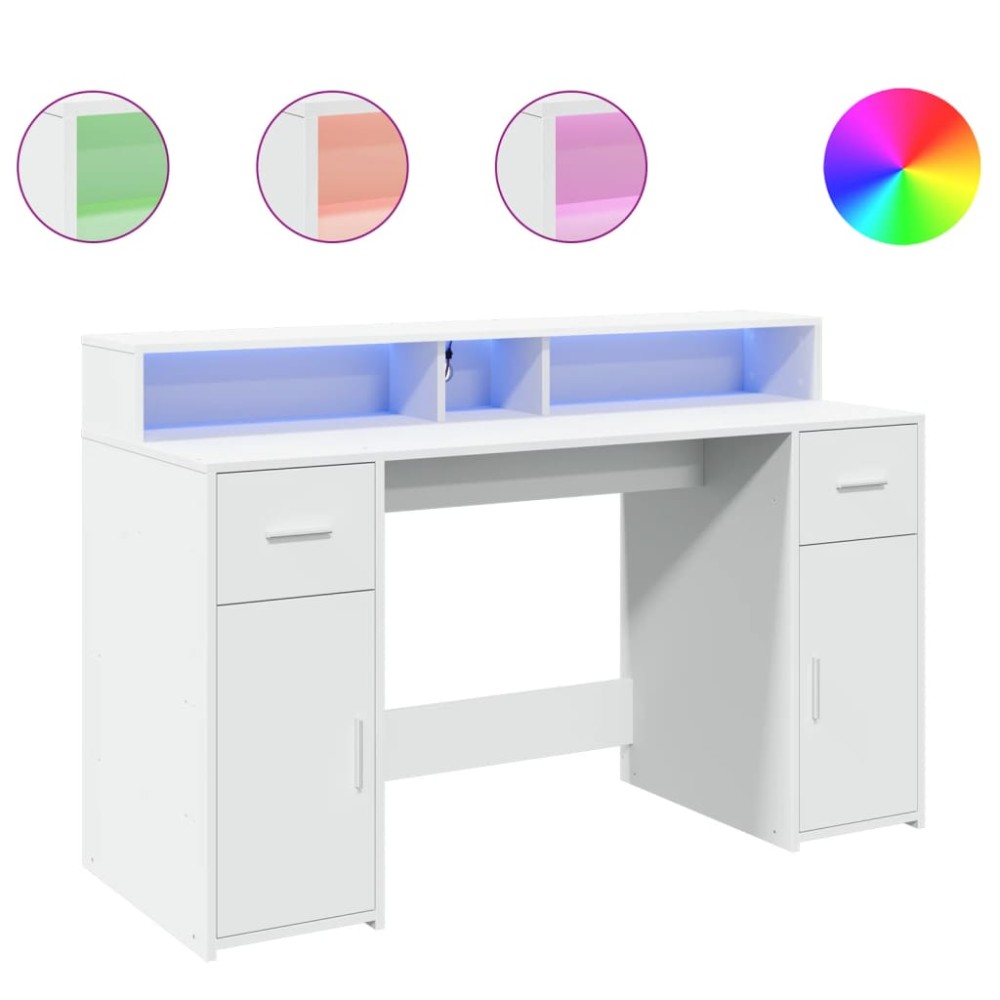 vidaXL Γραφείο με LED Λευκό 140x55x91 εκ. από Επεξεργασμένο Ξύλο