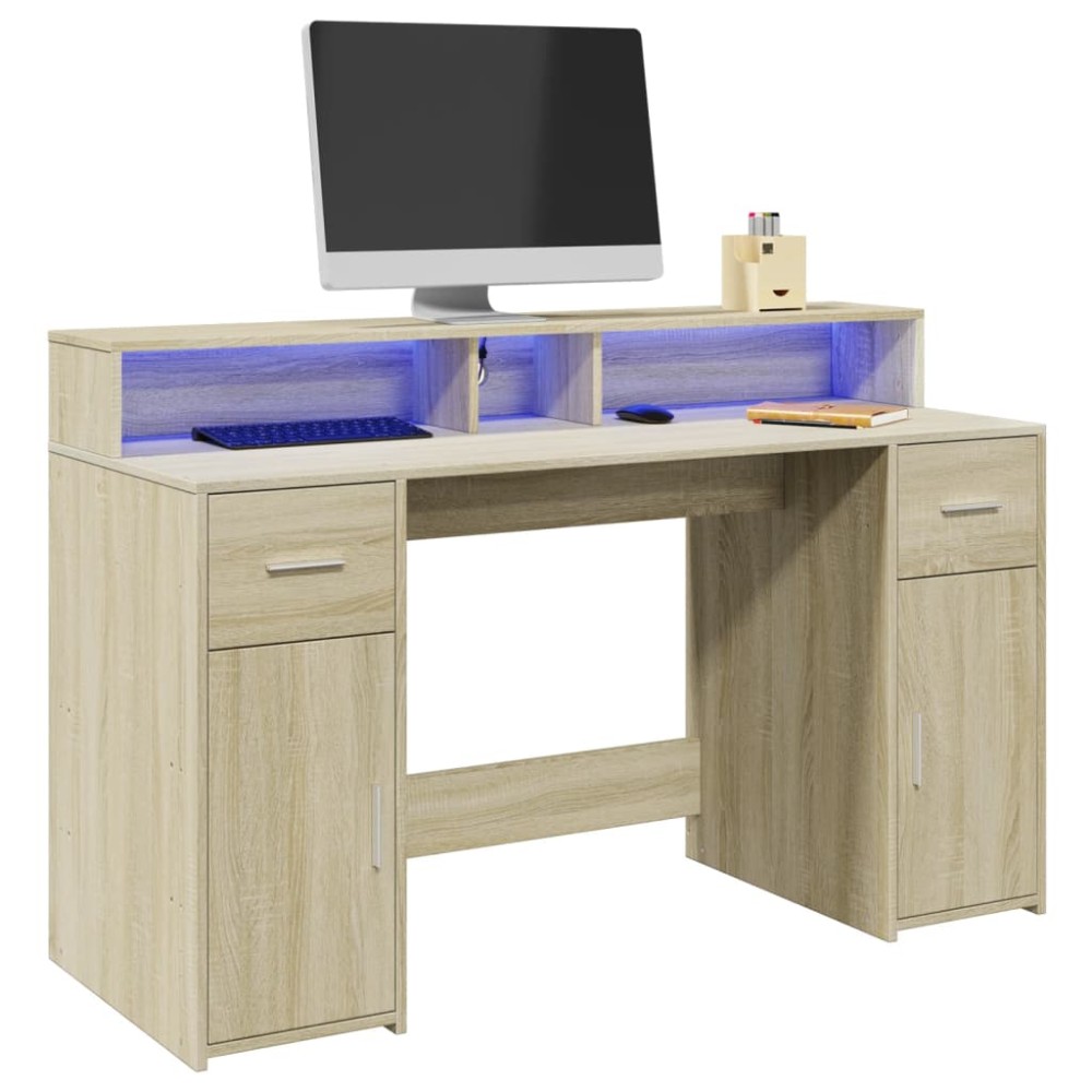 vidaXL Γραφείο με LED Sonoma δρυς 140x55x91 εκ. Επεξεργ. Ξύλο
