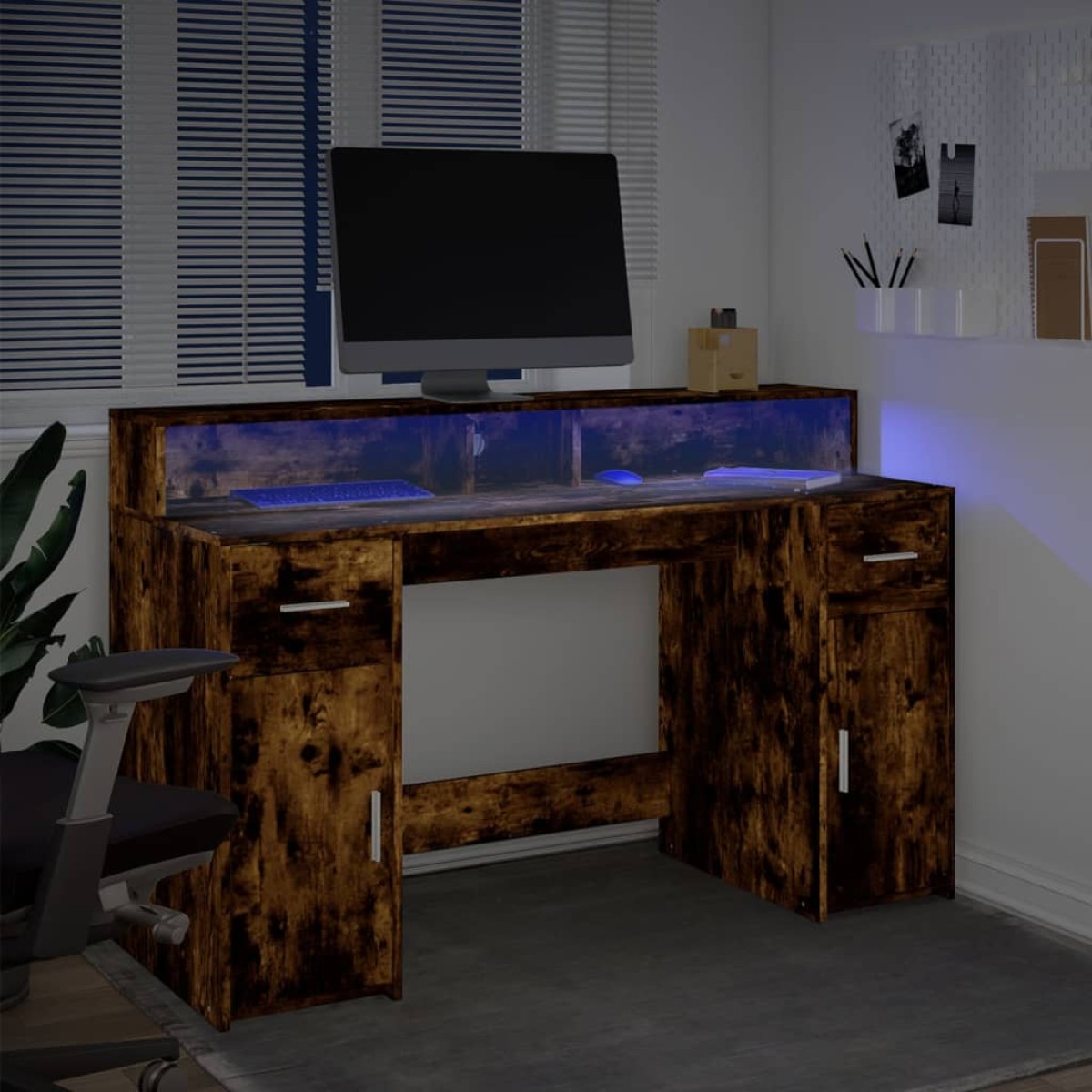 vidaXL Γραφείο με LED Καπνιστή δρυς 140x55x91 εκ. Επεξεργ. Ξύλο