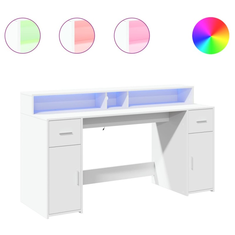 vidaXL Γραφείο με LED Λευκό 160x55x91 εκ. από Επεξεργασμένο Ξύλο