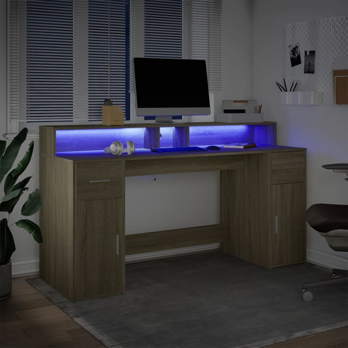 vidaXL Γραφείο με LED Sonoma δρυς 160x55x91 εκ. Επεξεργ. Ξύλο