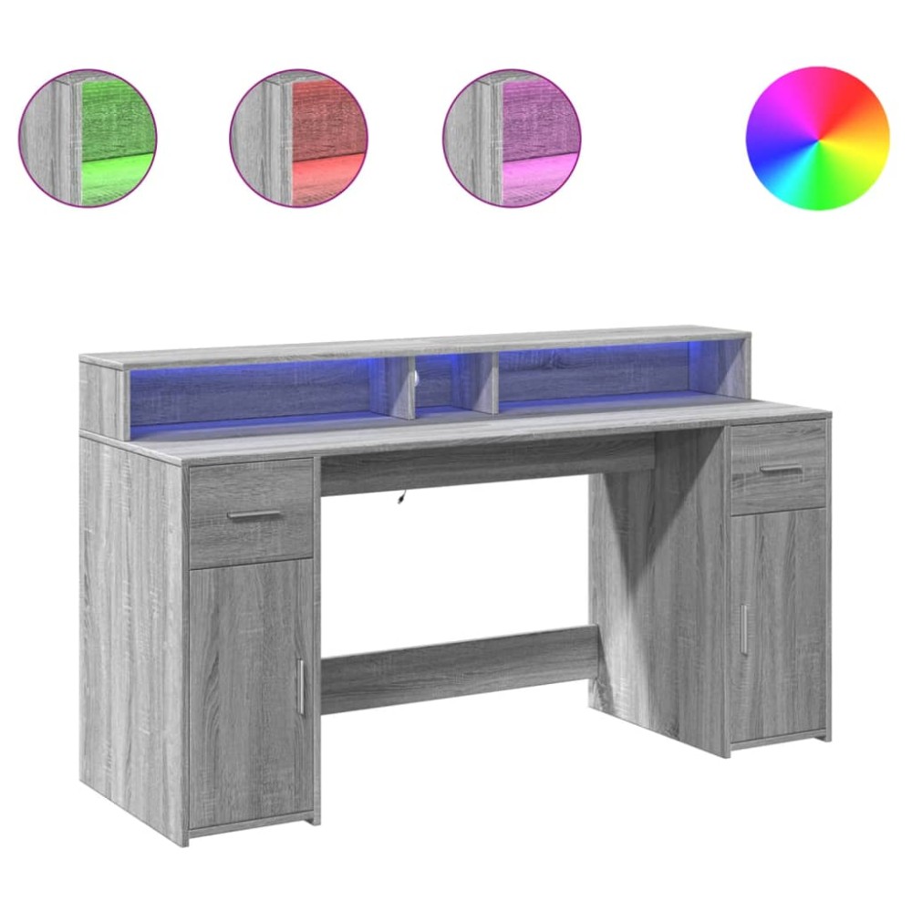 vidaXL Γραφείο με LED Γκρι Sonoma 160x55x91 εκ. Επεξεργ. Ξύλο