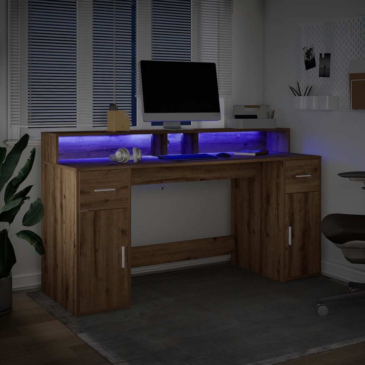 vidaXL Γραφείο με LED Αρτισιανή Δρυς 160x55x91 εκ. Επεξεργασμένο Ξύλο