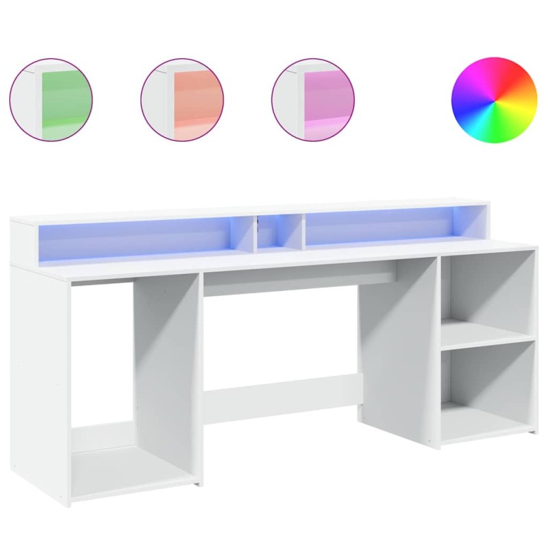 vidaXL Γραφείο με LED Λευκό 200x55x91 εκ. από Επεξεργασμένο Ξύλο