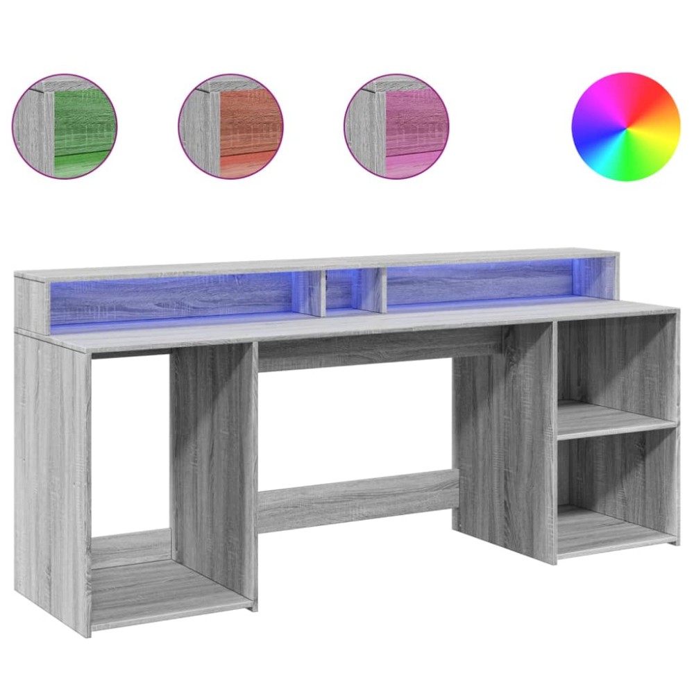 vidaXL Γραφείο με LED Γκρι Sonoma 200x55x91 εκ. Επεξεργ. Ξύλο