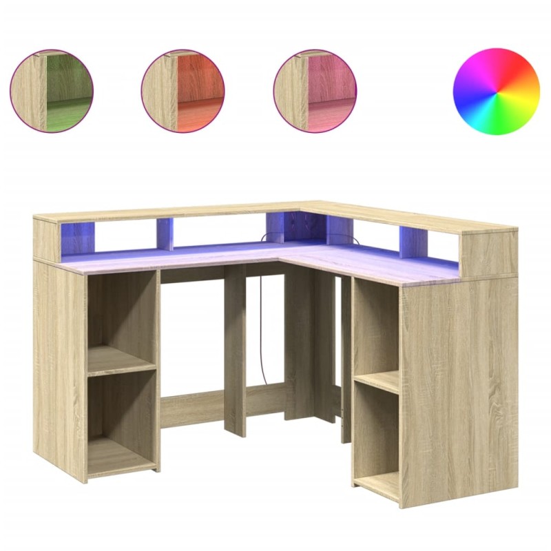 vidaXL Γραφείο με LED Sonoma δρυς 130x130x91 εκ. Επεξεργ. Ξύλο