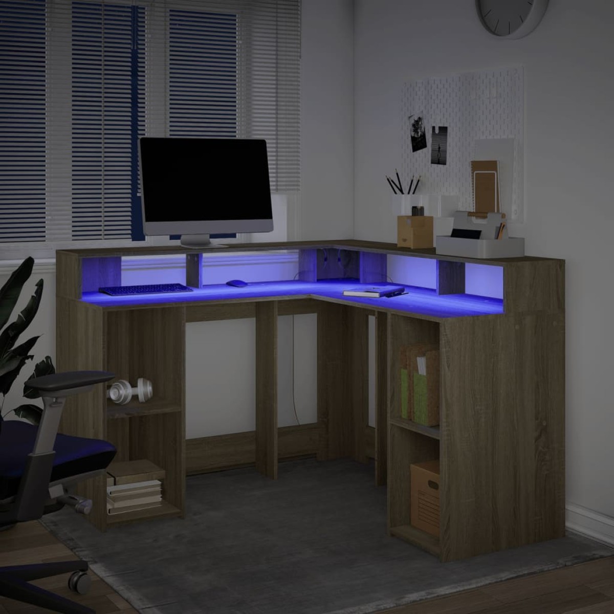 vidaXL Γραφείο με LED Sonoma δρυς 130x130x91 εκ. Επεξεργ. Ξύλο