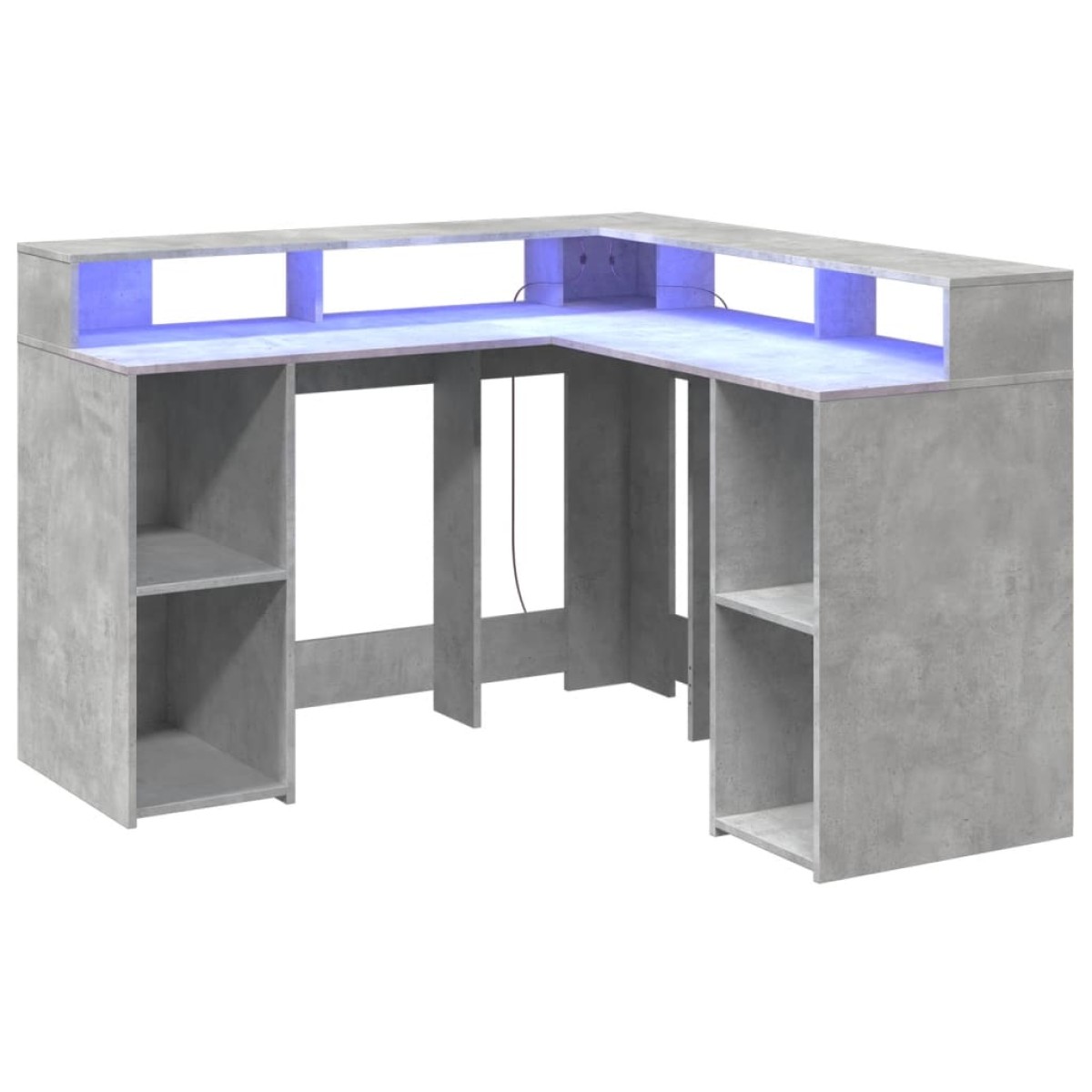 vidaXL Γραφείο με LED Γκρι Σκυρόδεματος 130x130x91 εκ. Επεξεργ. Ξύλο