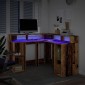 vidaXL Γραφείο με LED Όψη Παλαιού Ξύλου 130x130x91 εκ. Επεξεργ. Ξύλο