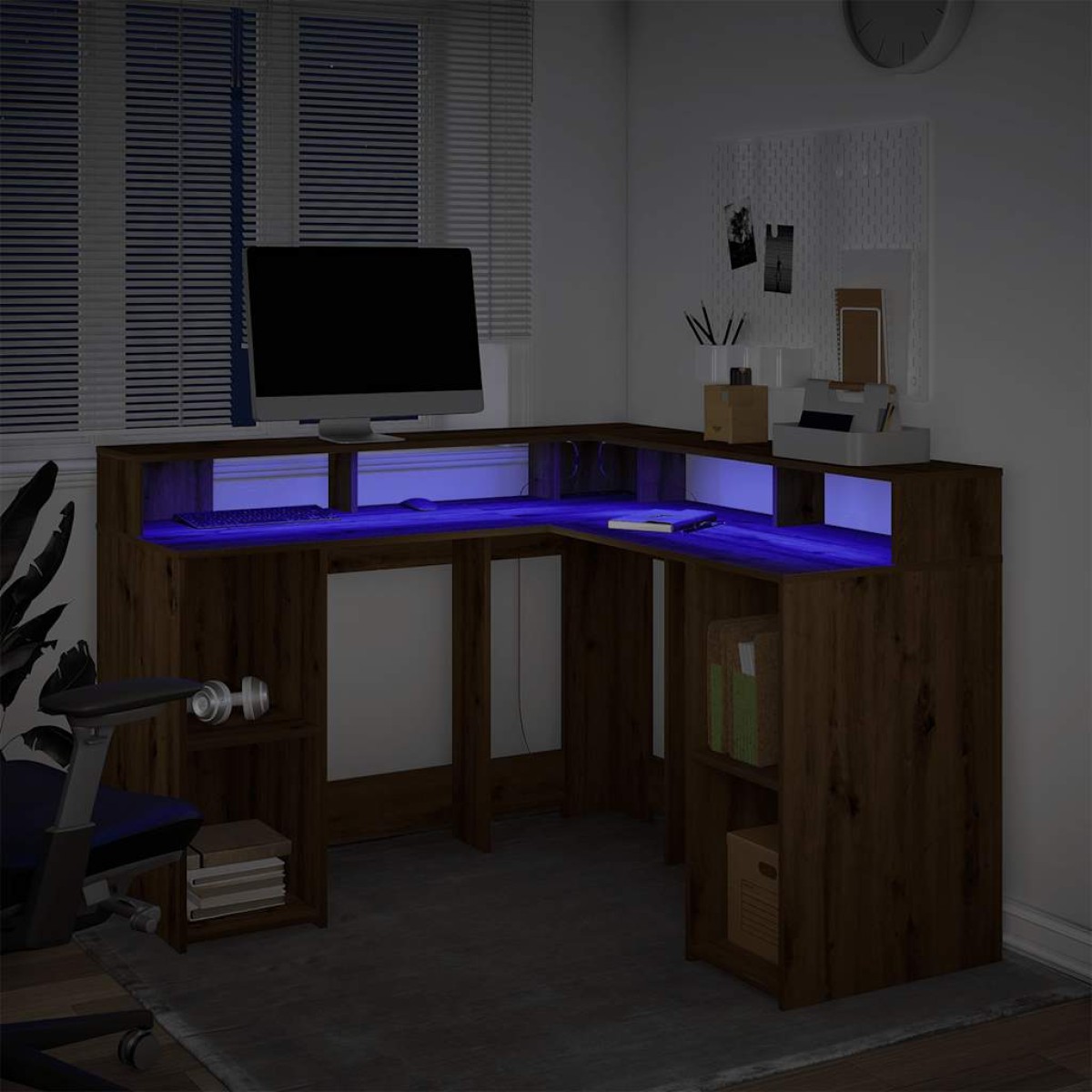 vidaXL Γραφείο με LED Αρτισιανή Δρυς 130x130x91 εκ. Επεξεργ. Ξύλο