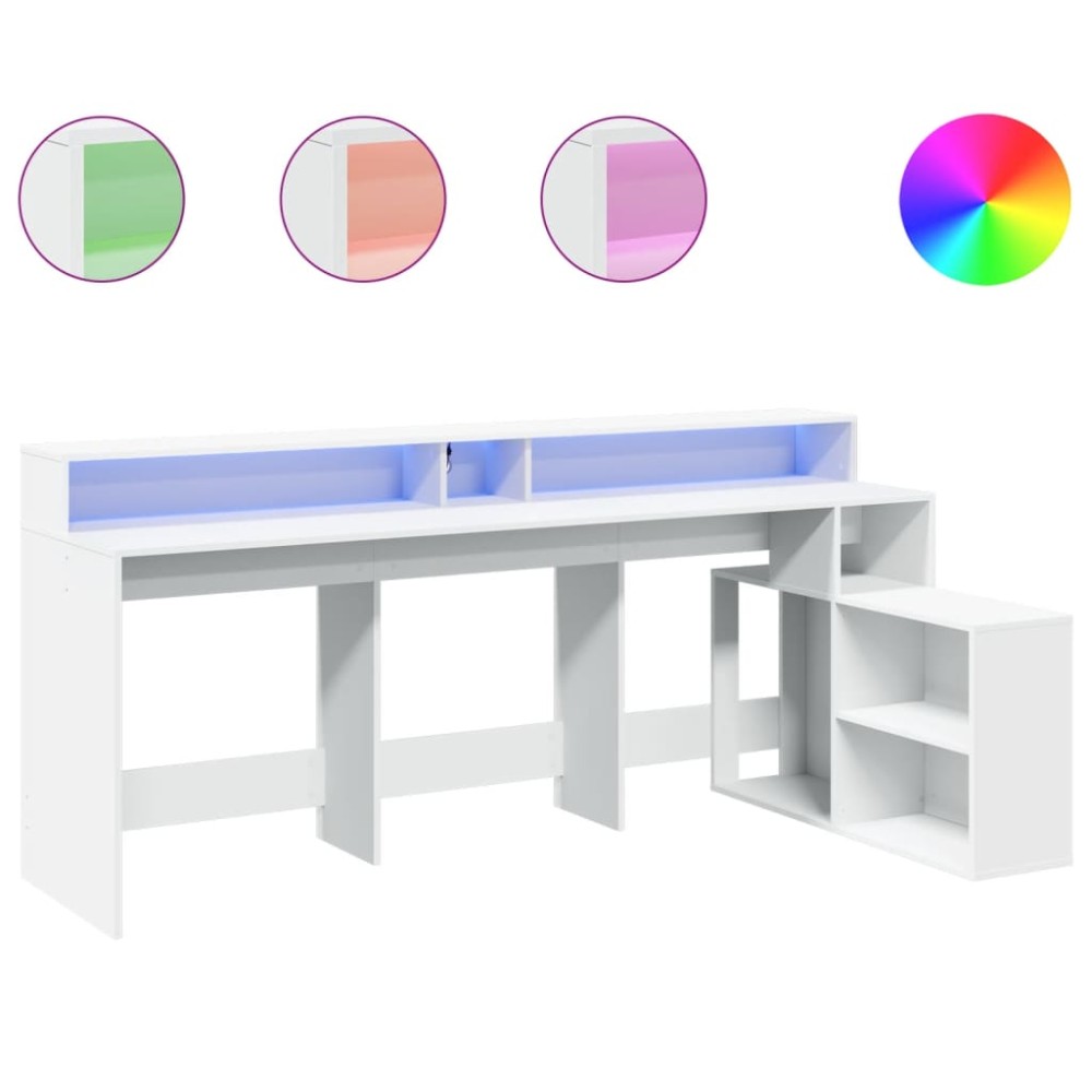 vidaXL Γραφείο με LED Λευκό 200x104x91 εκ. από Επεξεργασμένο Ξύλο