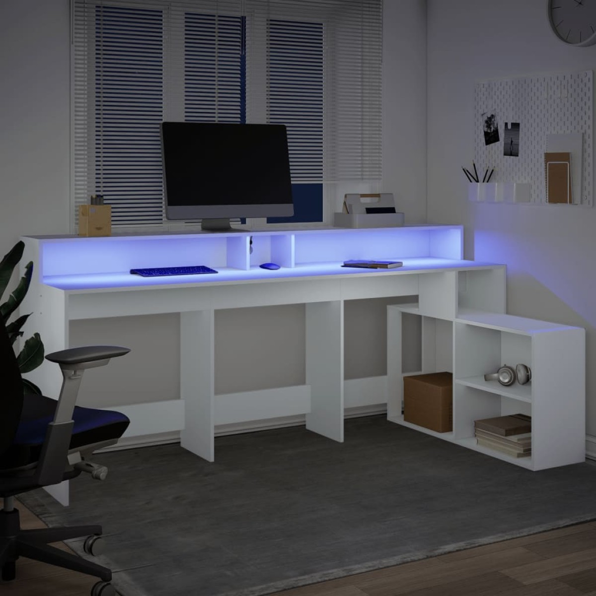 vidaXL Γραφείο με LED Λευκό 200x104x91 εκ. από Επεξεργασμένο Ξύλο