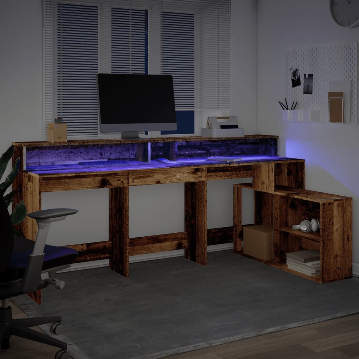 vidaXL Γραφείο με LED Όψη Παλαιού Ξύλου 200x104x91 εκ. Επεξεργ. Ξύλο