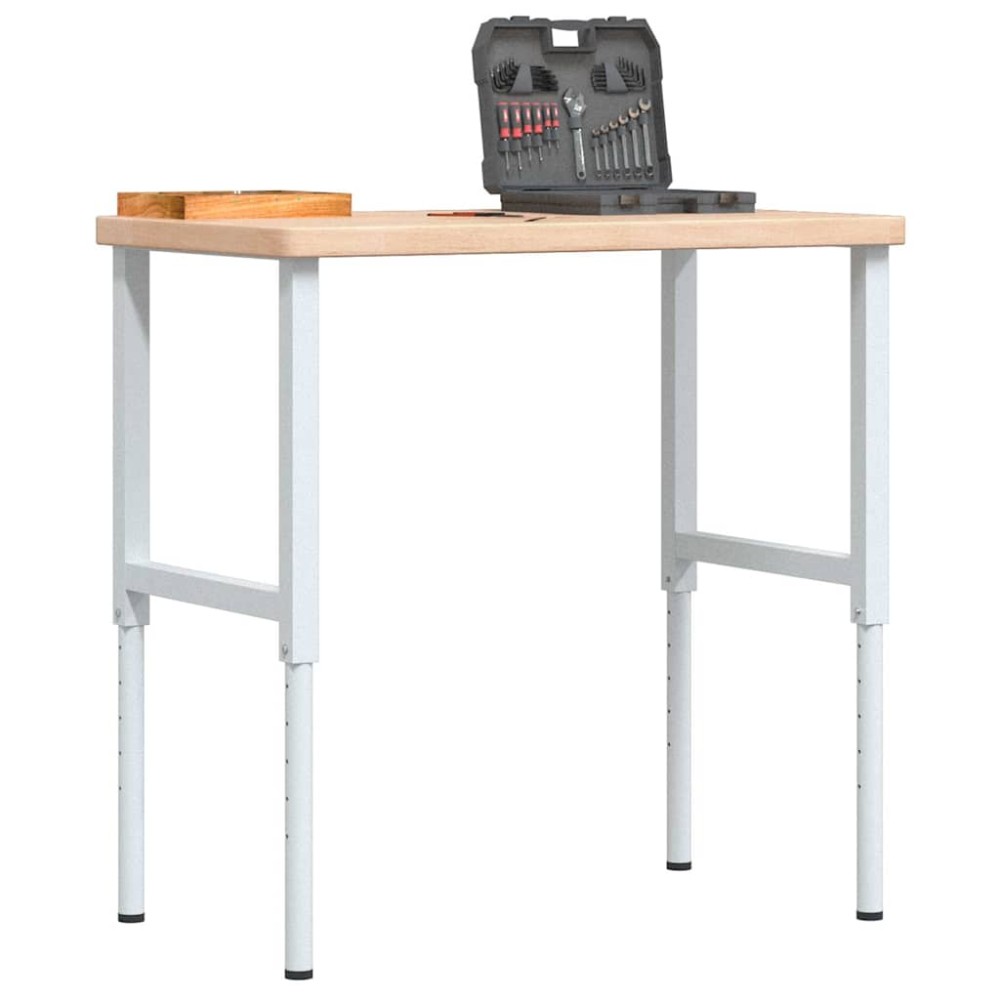 vidaXL Πάγκος Εργασίας Ορθογώνιος 100x60x(73-99,5) εκ Μασίφ Ξύλο Δρυός